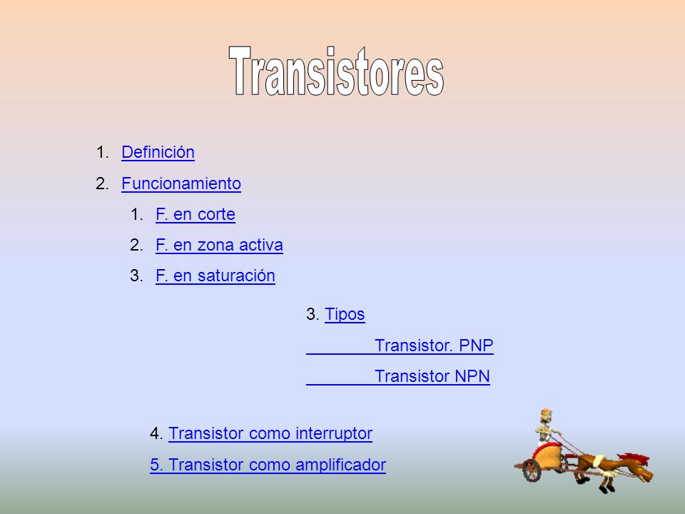 Transistores Definición Funcionamiento F. en corte F. en zona activa