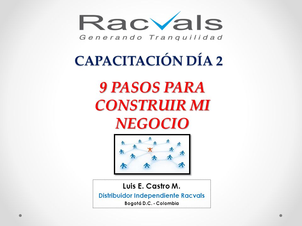 9 PASOS PARA CONSTRUIR MI NEGOCIO Distribuidor Independiente Racvals