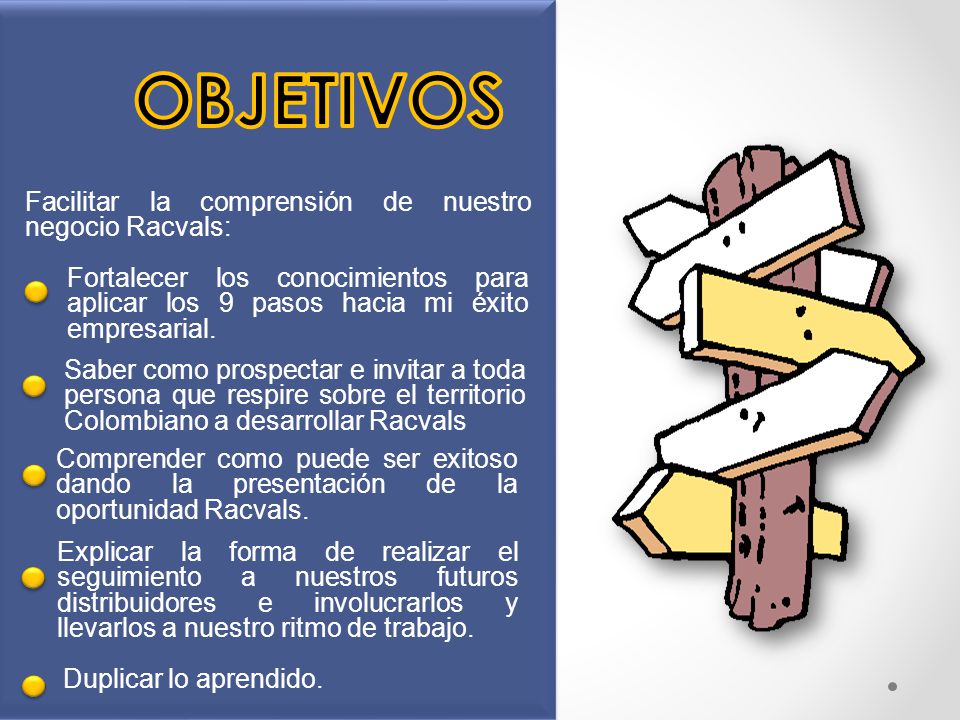 OBJETIVOS Facilitar la comprensión de nuestro negocio Racvals: