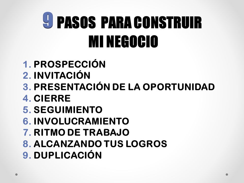9 PASOS PARA CONSTRUIR MI NEGOCIO 1. PROSPECCIÓN 2. INVITACIÓN