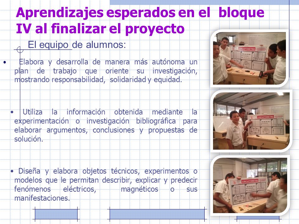 Aprendizajes esperados en el bloque IV al finalizar el proyecto