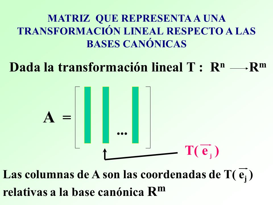 A = ... Dada la transformación lineal T : Rn Rm T( e )
