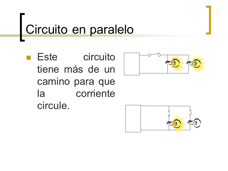 Circuito en paralelo Este circuito tiene más de un camino para que la corriente circule.
