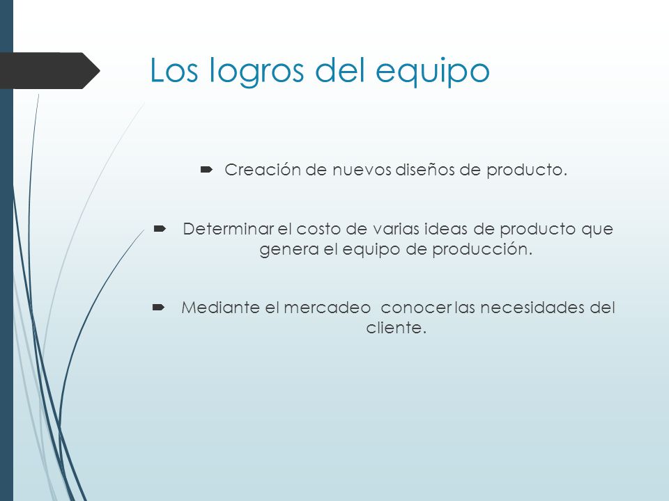Los logros del equipo Creación de nuevos diseños de producto.
