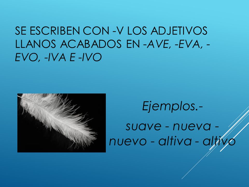 Ejemplos.- suave - nueva - nuevo - altiva - altivo