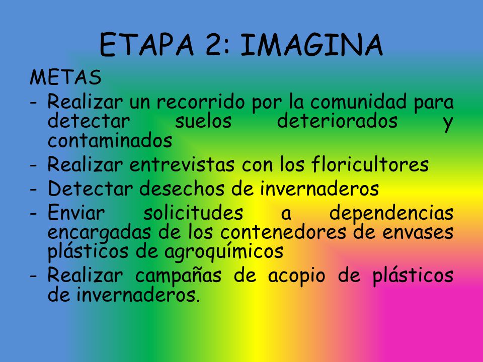 ETAPA 2: IMAGINA METAS. Realizar un recorrido por la comunidad para detectar suelos deteriorados y contaminados.