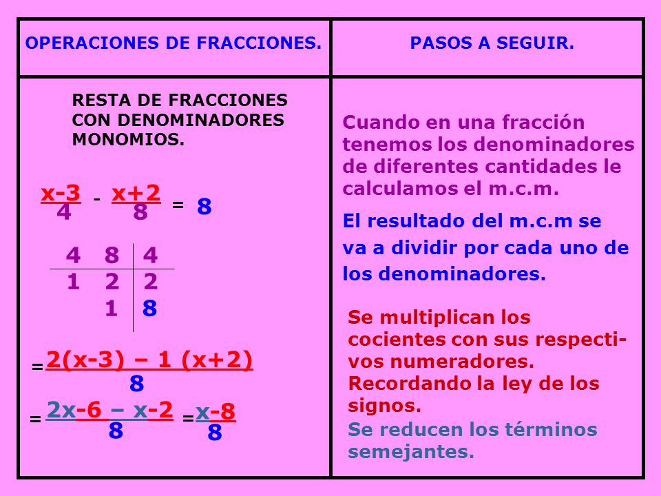 x-3 x (x-3) – 1 (x+2) 8 2x-6 – x-2 x-8 8 8