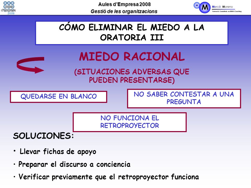 MIEDO RACIONAL CÓMO ELIMINAR EL MIEDO A LA ORATORIA III SOLUCIONES: