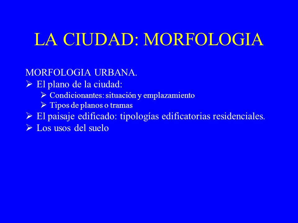 LA CIUDAD: MORFOLOGIA MORFOLOGIA URBANA. El plano de la ciudad: