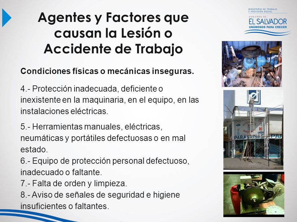 Agentes y Factores que causan la Lesión o Accidente de Trabajo