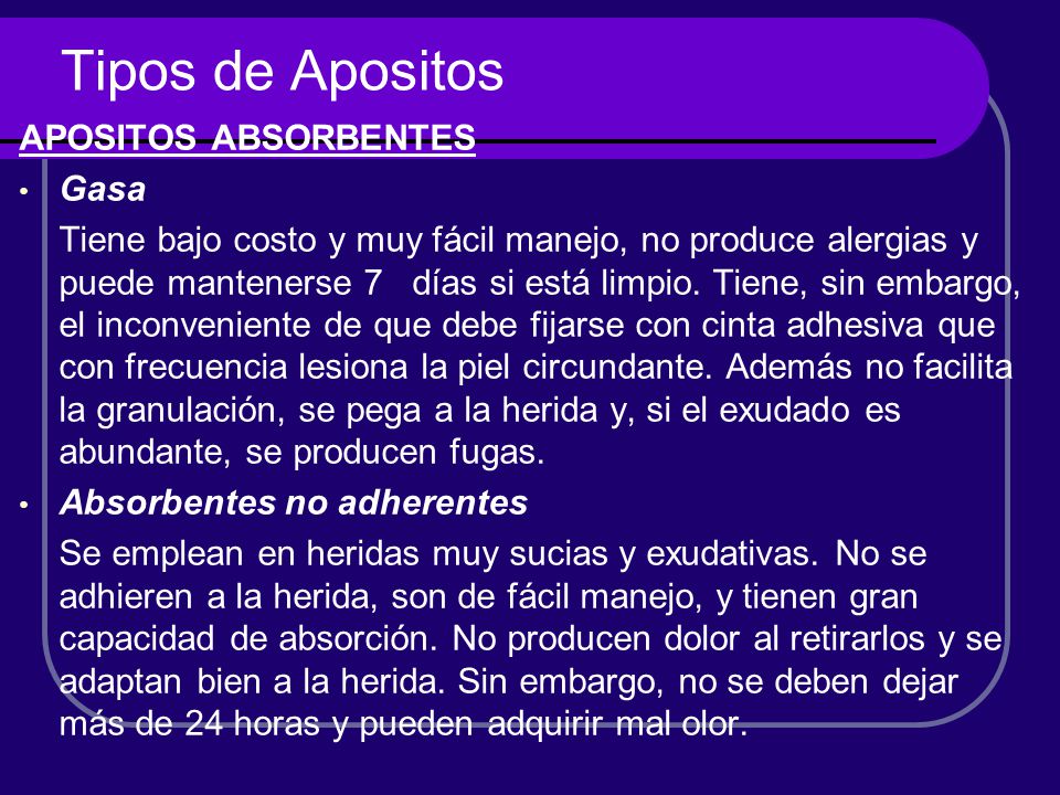 Tipos de Apositos APOSITOS ABSORBENTES Gasa