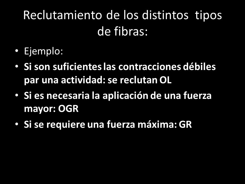 Reclutamiento de los distintos tipos de fibras: