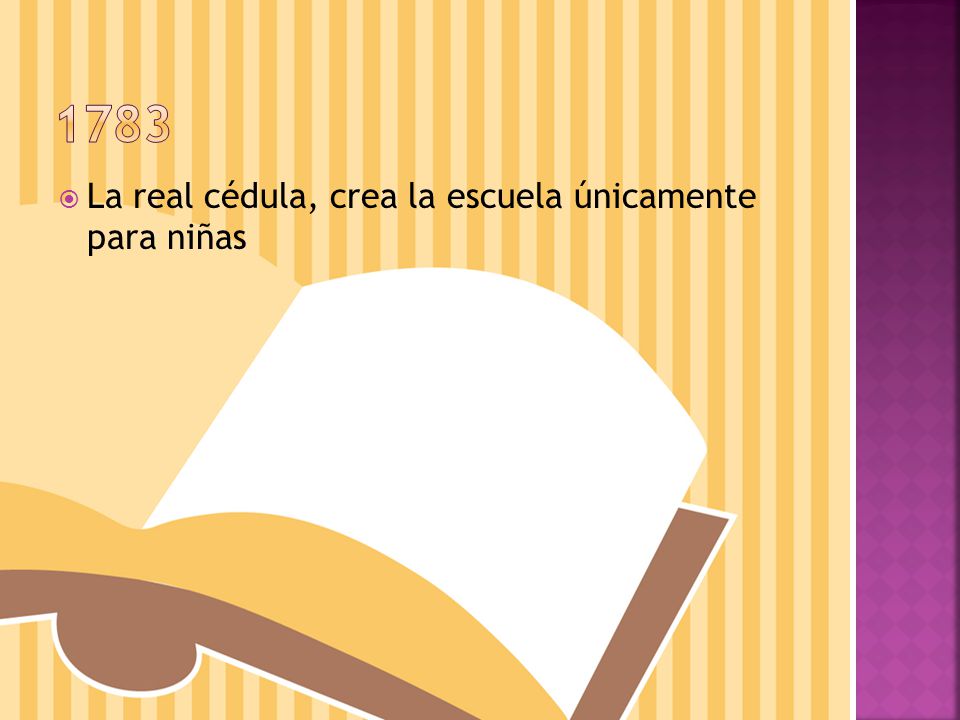 1783 La real cédula, crea la escuela únicamente para niñas