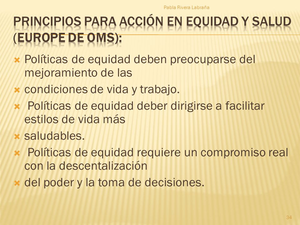 Principios para acción en equidad y salud (Europe de OMS):