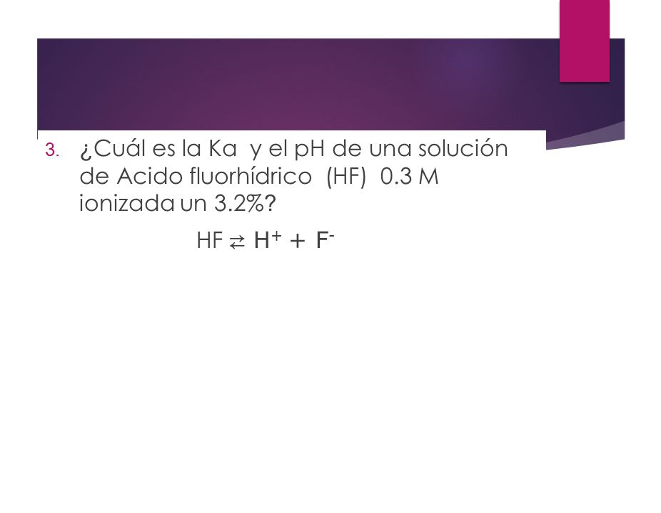 ¿Cuál es la Ka y el pH de una solución de Acido fluorhídrico (HF) 0