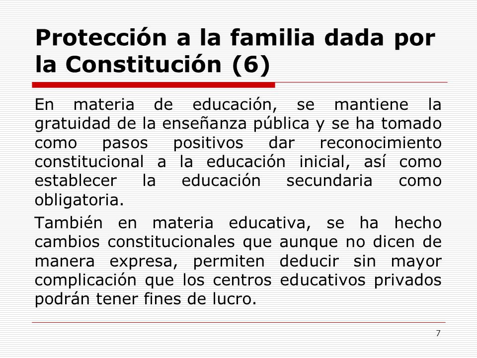 Protección a la familia dada por la Constitución (6)