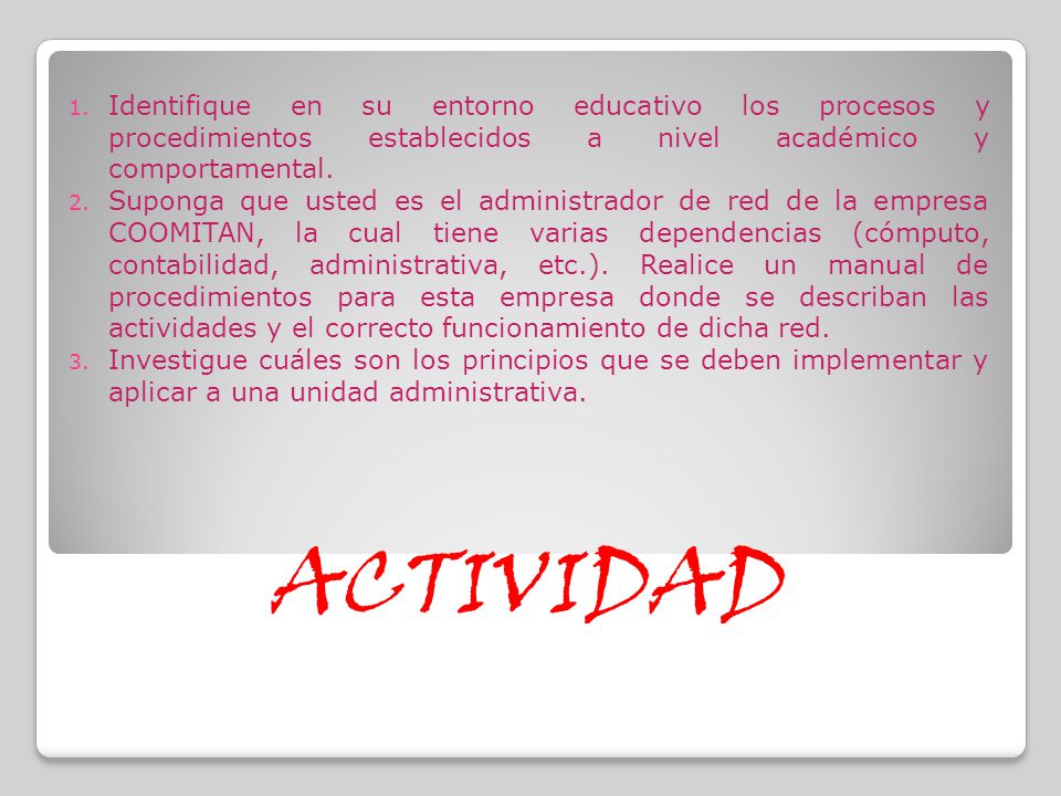 Identifique en su entorno educativo los procesos y procedimientos establecidos a nivel académico y comportamental.