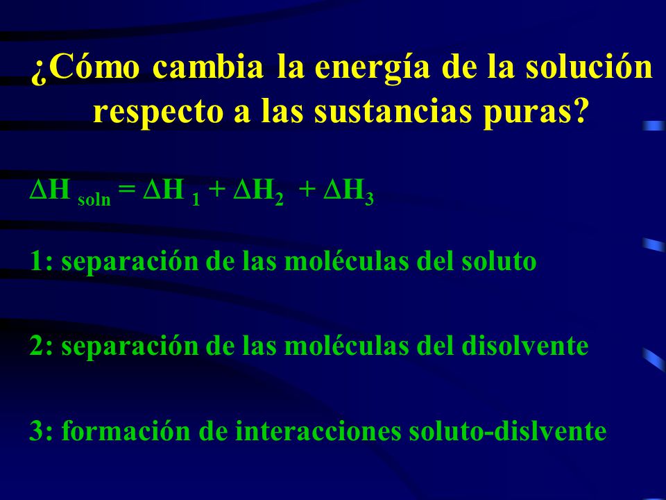 ¿Cómo cambia la energía de la solución respecto a las sustancias puras