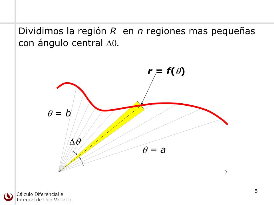 Dividimos la región R en n regiones mas pequeñas con ángulo central .