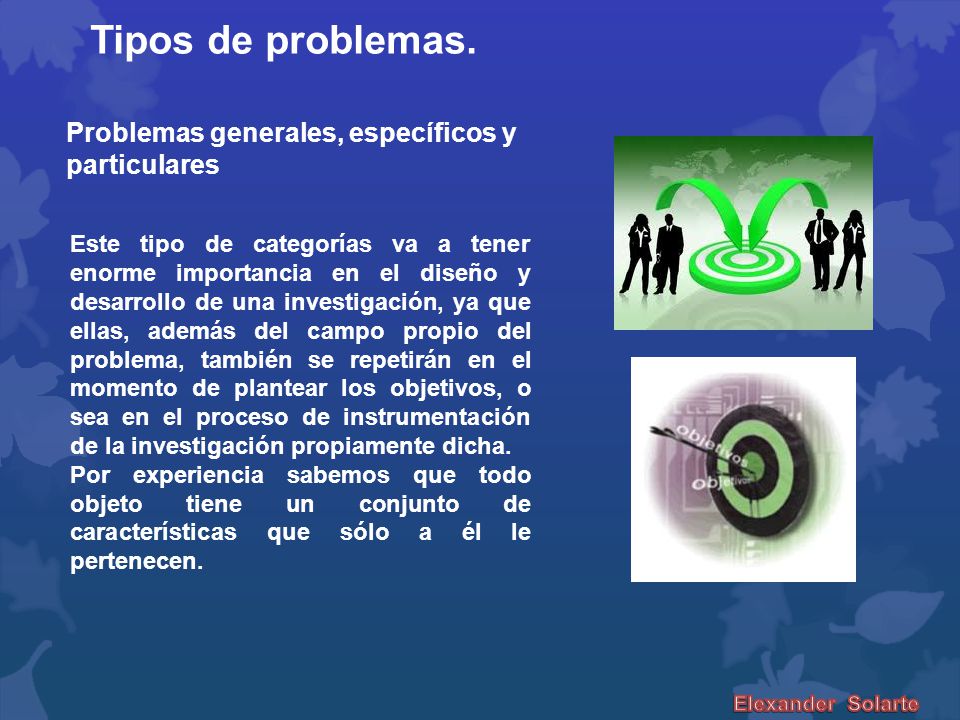 Tipos de problemas. Problemas generales, específicos y particulares