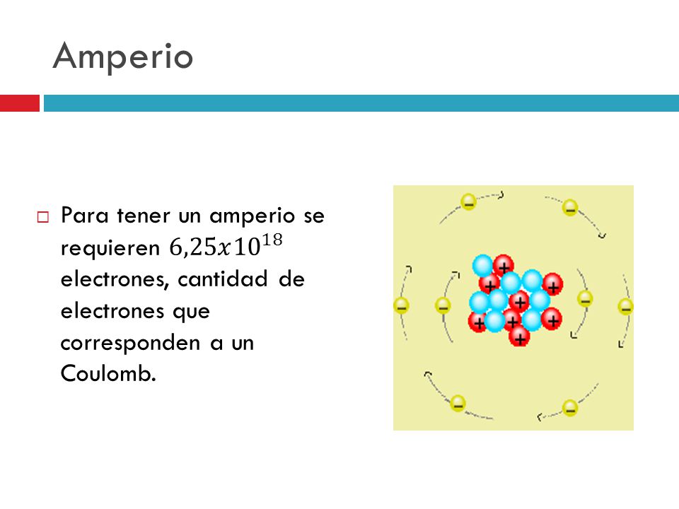 Amperio Para tener un amperio se requieren 6,25𝑥 electrones, cantidad de electrones que corresponden a un Coulomb.