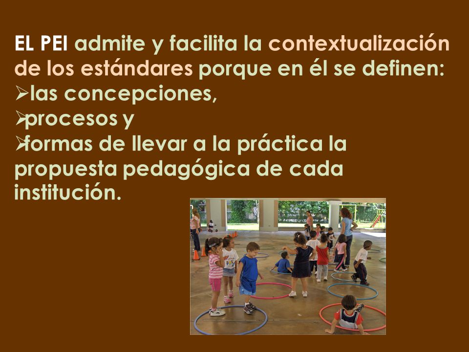 EL PEI admite y facilita la contextualización de los estándares porque en él se definen: