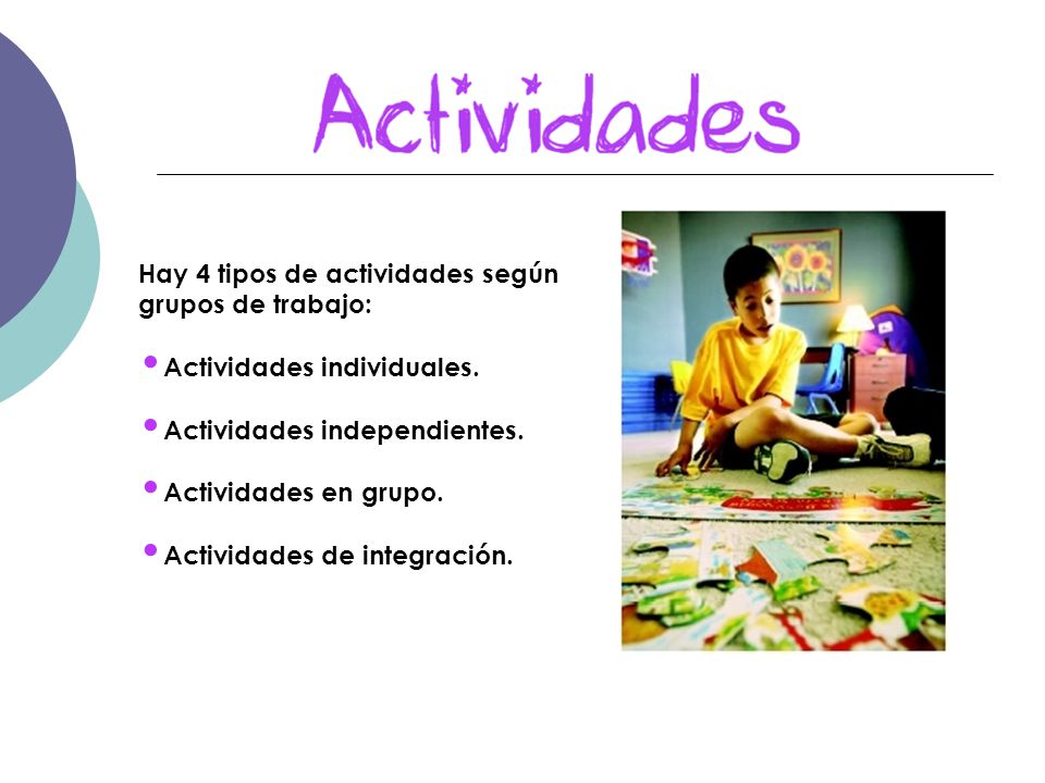Hay 4 tipos de actividades según grupos de trabajo: