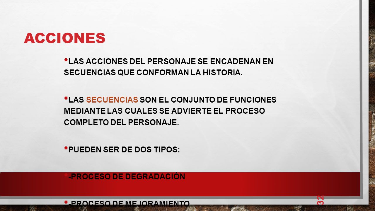 ACCIONES Las acciones del personaje se encadenan en secuencias que conforman la historia.