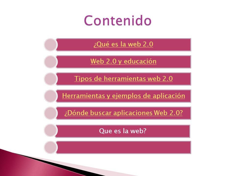 Contenido ¿Qué es la web 2.0 Web 2.0 y educación
