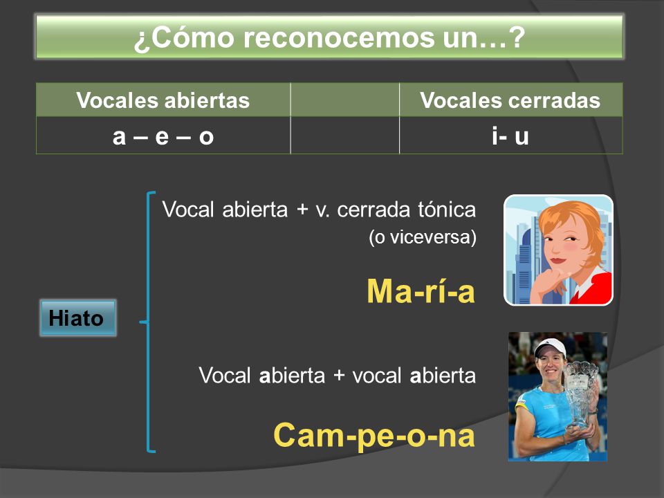 Ma-rí-a ¿Cómo reconocemos un… a – e – o i- u Vocales abiertas