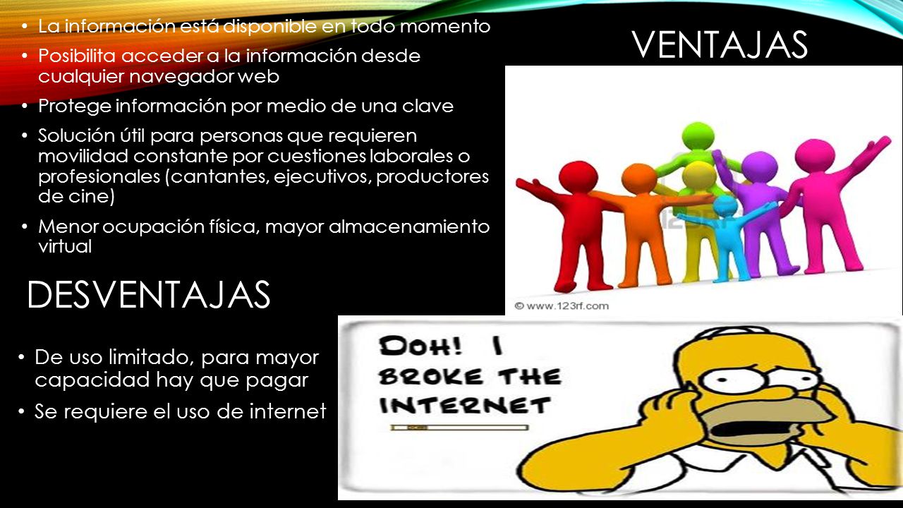 ventajas La información está disponible en todo momento. Posibilita acceder a la información desde cualquier navegador web.