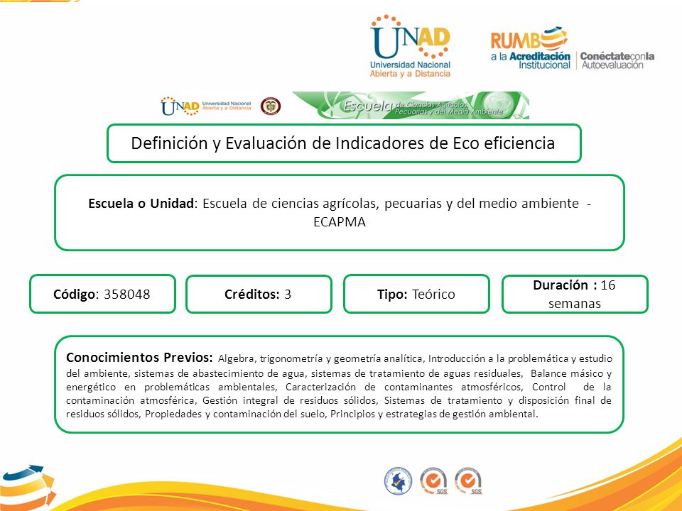 Definición y Evaluación de Indicadores de Eco eficiencia