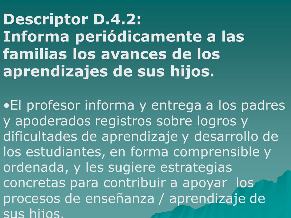 Descriptor D.4.2: Informa periódicamente a las familias los avances de los aprendizajes de sus hijos.