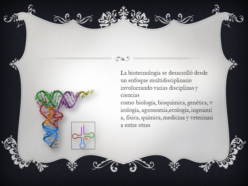 La biotecnología se desarrolló desde un enfoque multidisciplinario involucrando varias disciplinas y ciencias como biología, bioquímica, genética, virología, agronomía,ecología, ingeniería, física, química, medicina y veterinaria entre otras