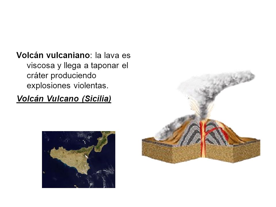 Volcán vulcaniano: la lava es viscosa y llega a taponar el cráter produciendo explosiones violentas.