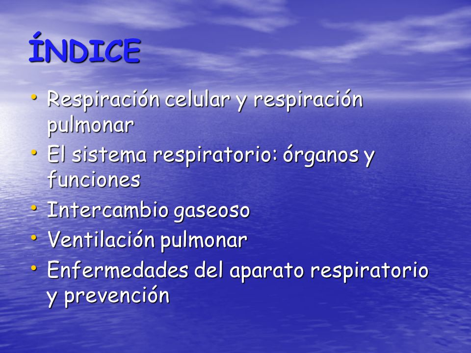 ÍNDICE Respiración celular y respiración pulmonar