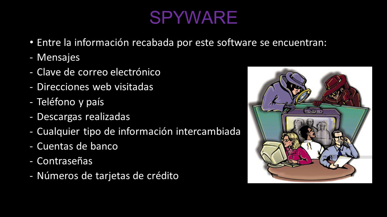 SPYWARE Entre la información recabada por este software se encuentran: