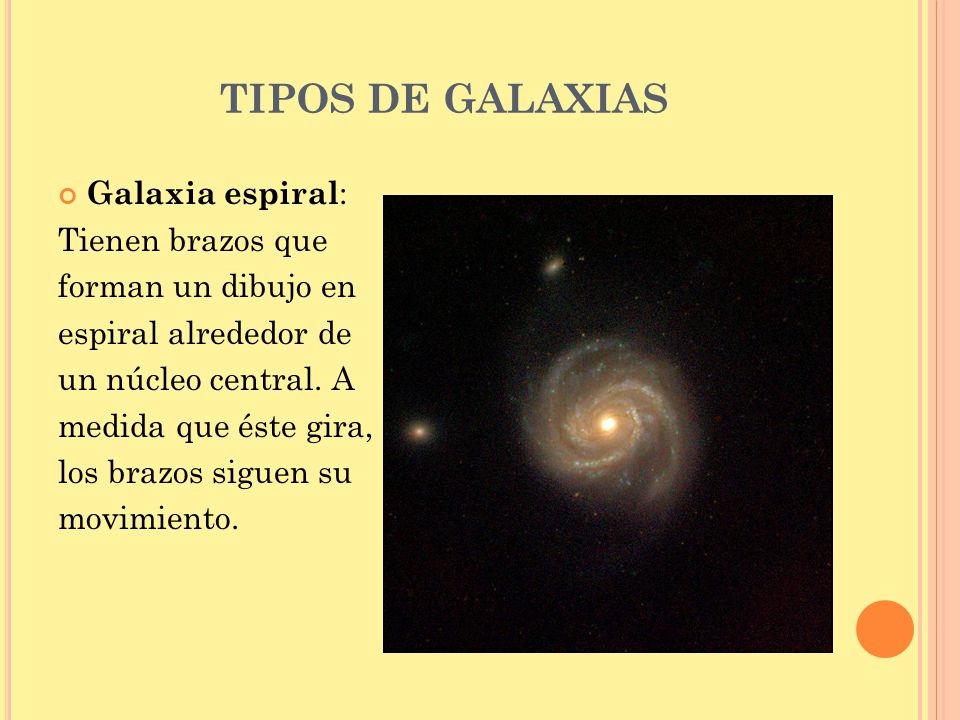 TIPOS DE GALAXIAS Galaxia espiral: Tienen brazos que