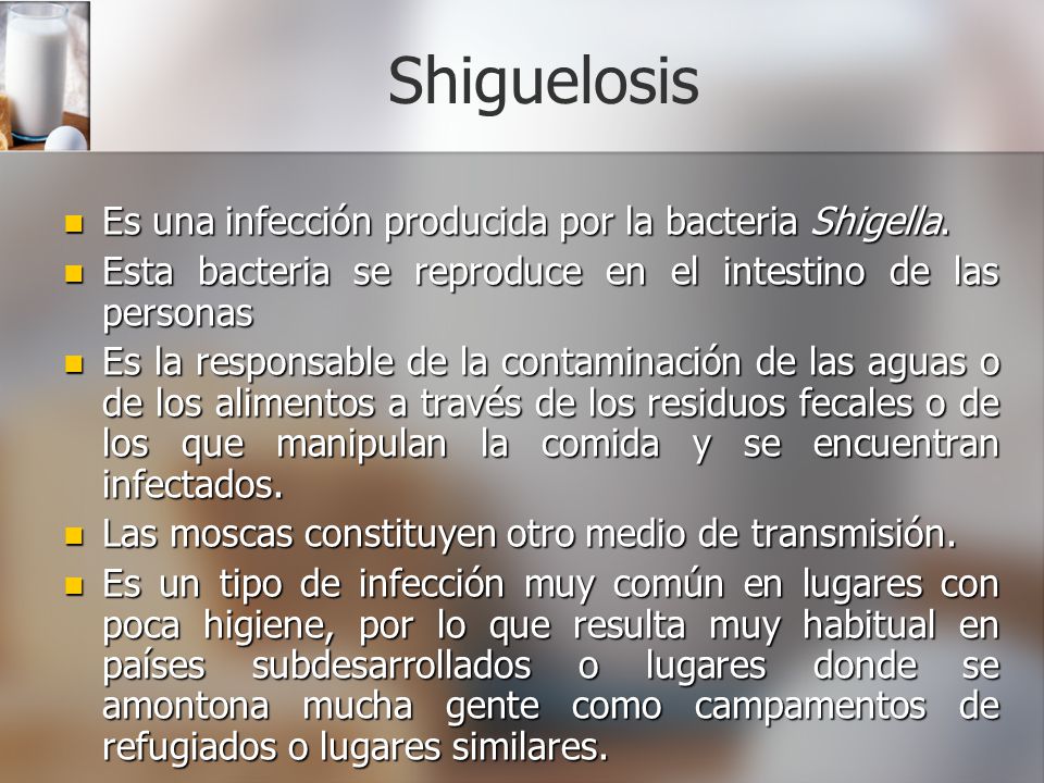 Shiguelosis Es una infección producida por la bacteria Shigella.