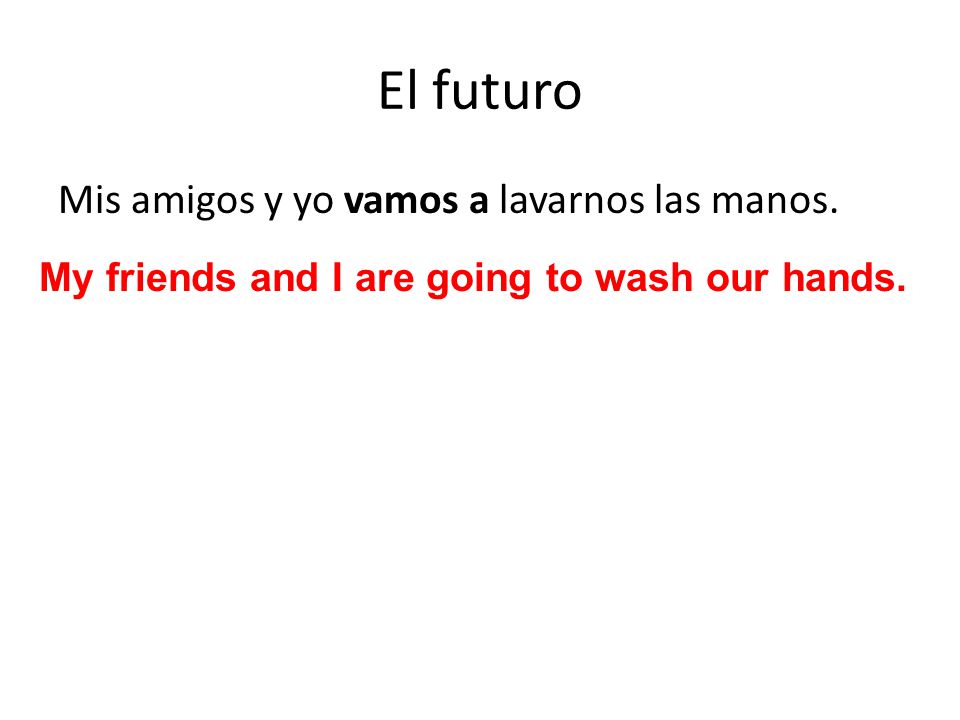 El futuro Mis amigos y yo vamos a lavarnos las manos.