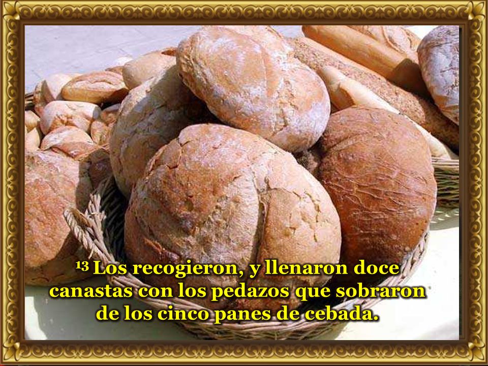 13 Los recogieron, y llenaron doce canastas con los pedazos que sobraron de los cinco panes de cebada.