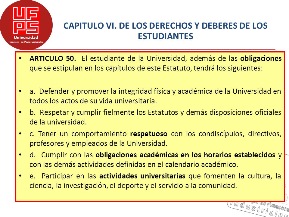 CAPITULO VI. DE LOS DERECHOS Y DEBERES DE LOS ESTUDIANTES