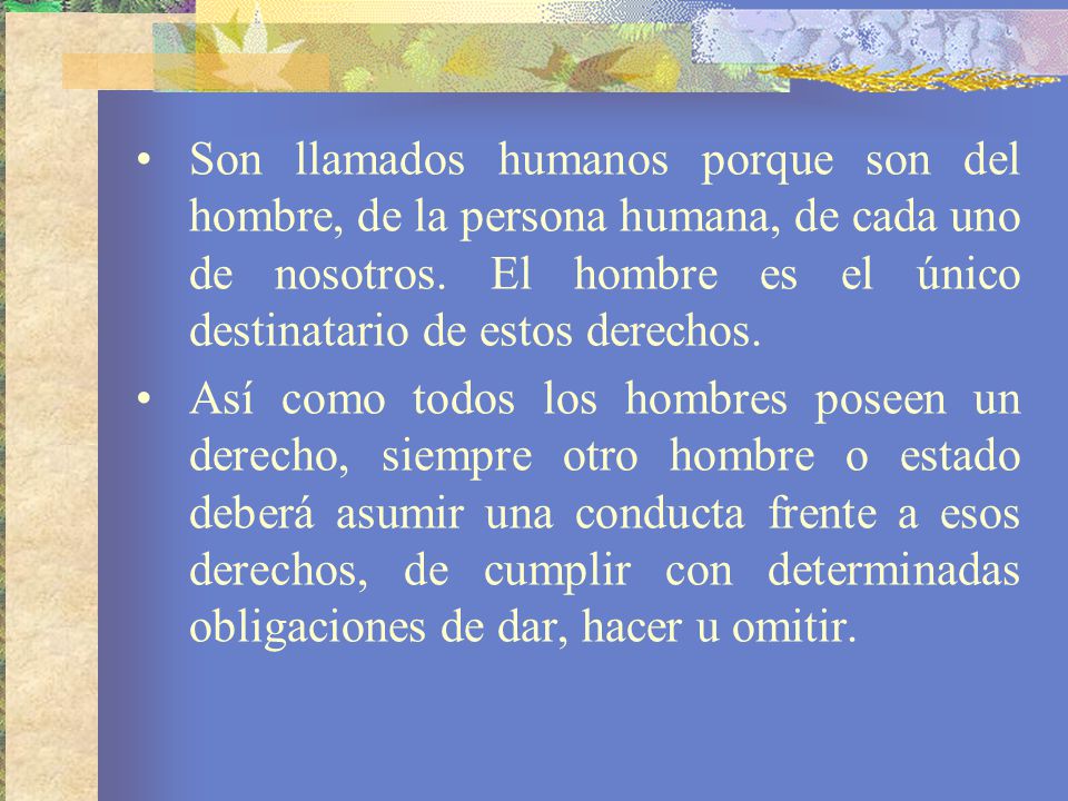 Son llamados humanos porque son del hombre, de la persona humana, de cada uno de nosotros. El hombre es el único destinatario de estos derechos.