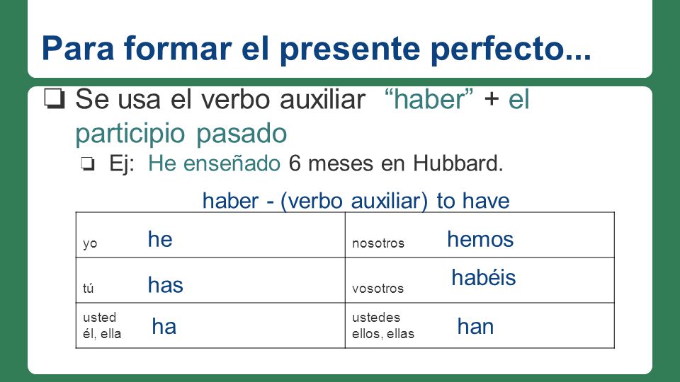 Para formar el presente perfecto...