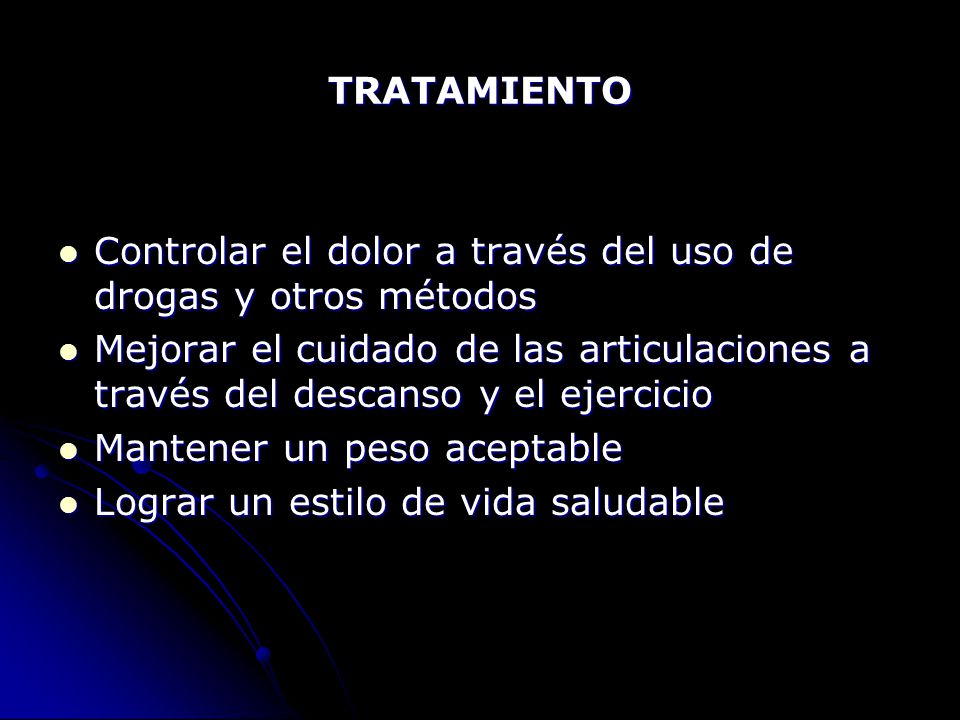 TRATAMIENTO Controlar el dolor a través del uso de drogas y otros métodos.