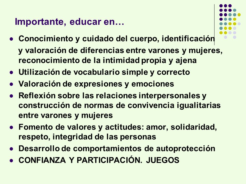 Importante, educar en… Conocimiento y cuidado del cuerpo, identificación.