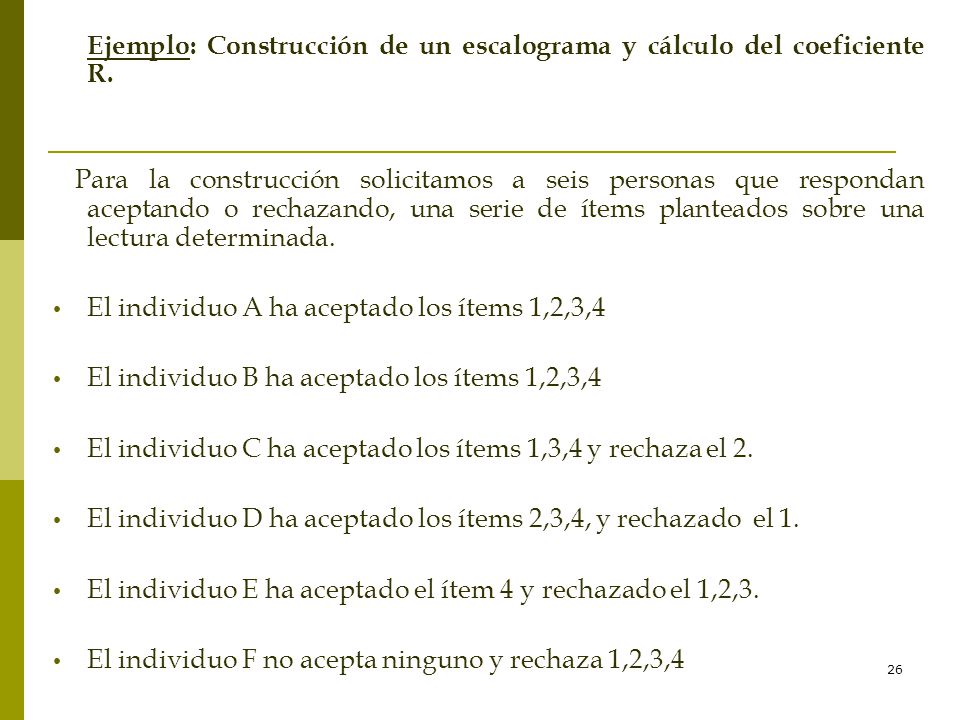 Ejemplo: Construcción de un escalograma y cálculo del coeficiente R.