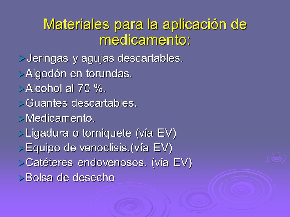 Materiales para la aplicación de medicamento: