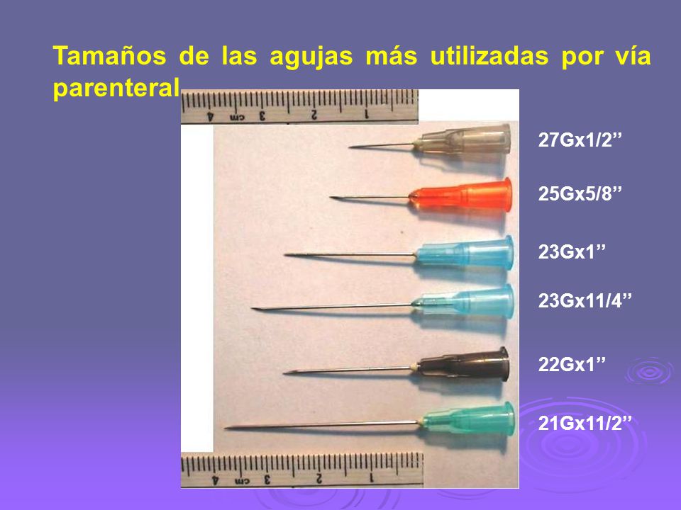 Tamaños de las agujas más utilizadas por vía parenteral