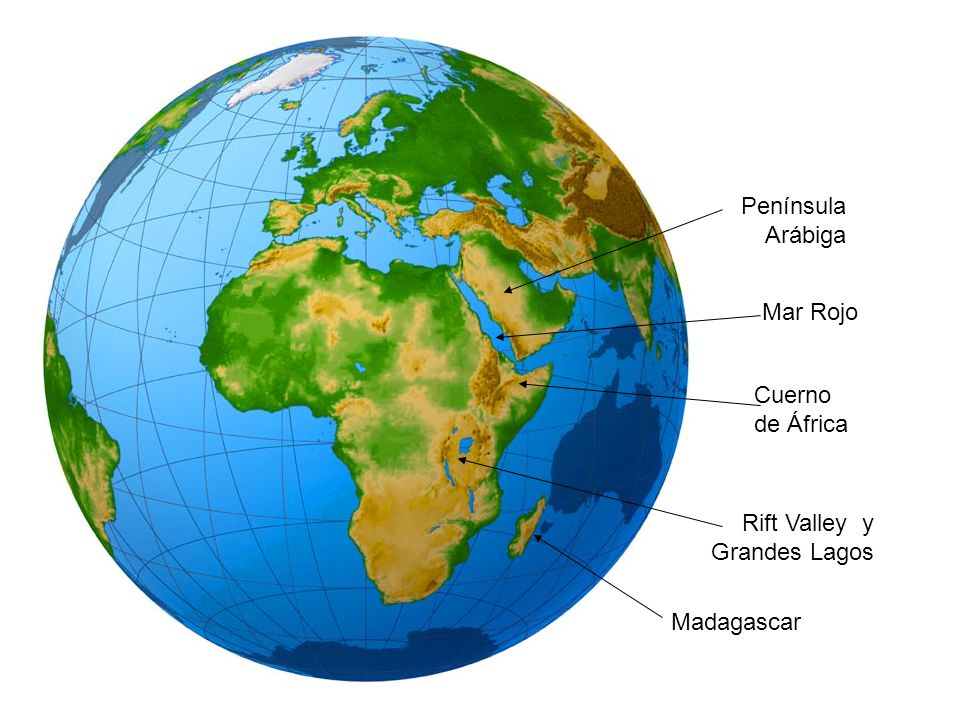 Península Arábiga Mar Rojo Cuerno de África Rift Valley y Grandes Lagos Madagascar
